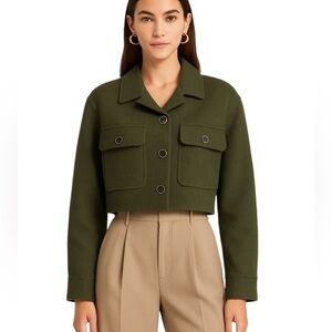 HOUSE OF HARLOW 1960 Wool Blend Cropped Jacket Olive Green Size S
